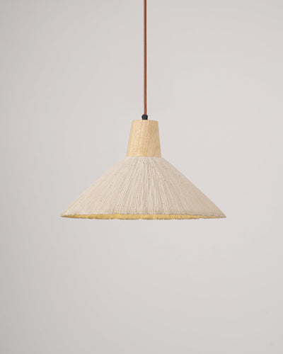 Pendant Lamp Wood Top Textured Cement Shade Grey Natural Japandi - Neutral Decor