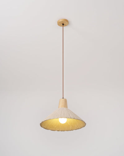 Pendant Lamp Wood Top Textured Cement Shade Grey Natural Japandi - Neutral Decor