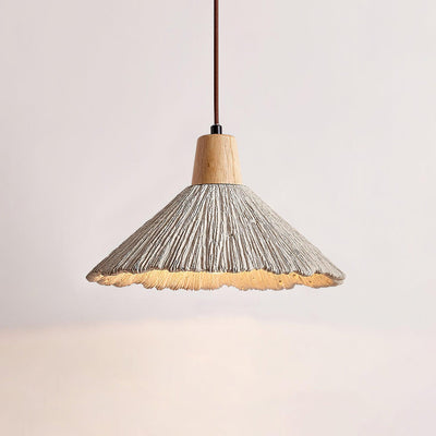 Pendant Lamp Wood Top Textured Cement Shade Grey Natural Japandi - Neutral Decor