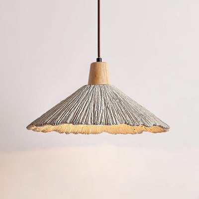 Pendant Lamp Wood Top Textured Cement Shade Grey Natural Japandi - Neutral Decor