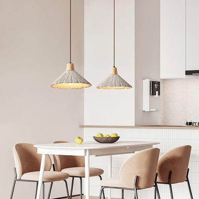 Pendant Lamp Wood Top Textured Cement Shade Grey Natural Japandi - Neutral Decor