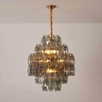 Celiiel Chandelier Smoke Gray Prism Glass Layered