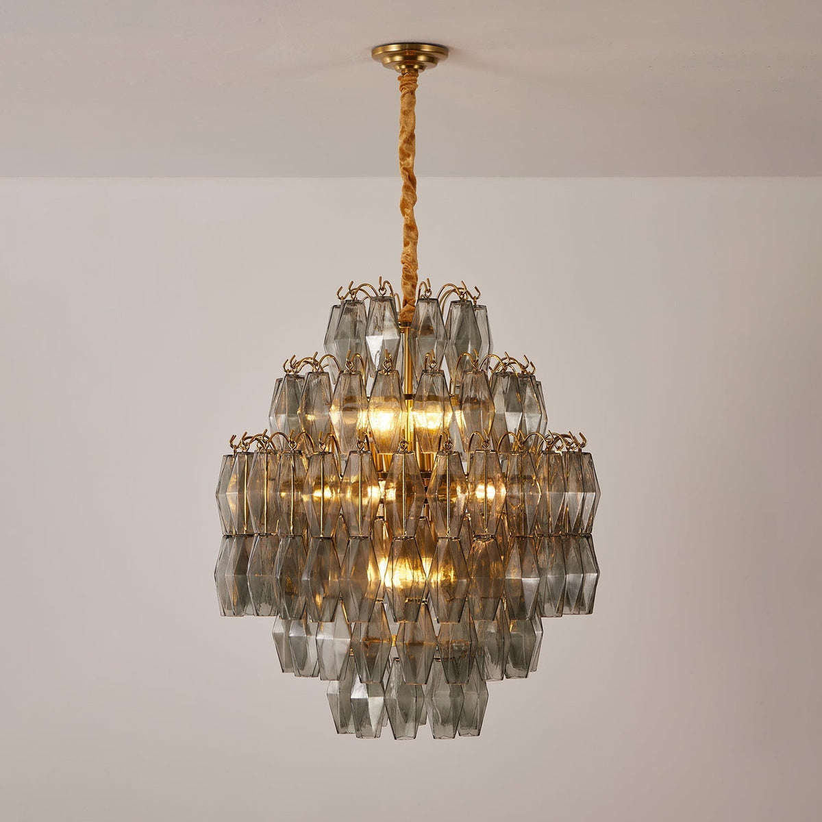 Celiiel Chandelier Smoke Gray Prism Glass Layered