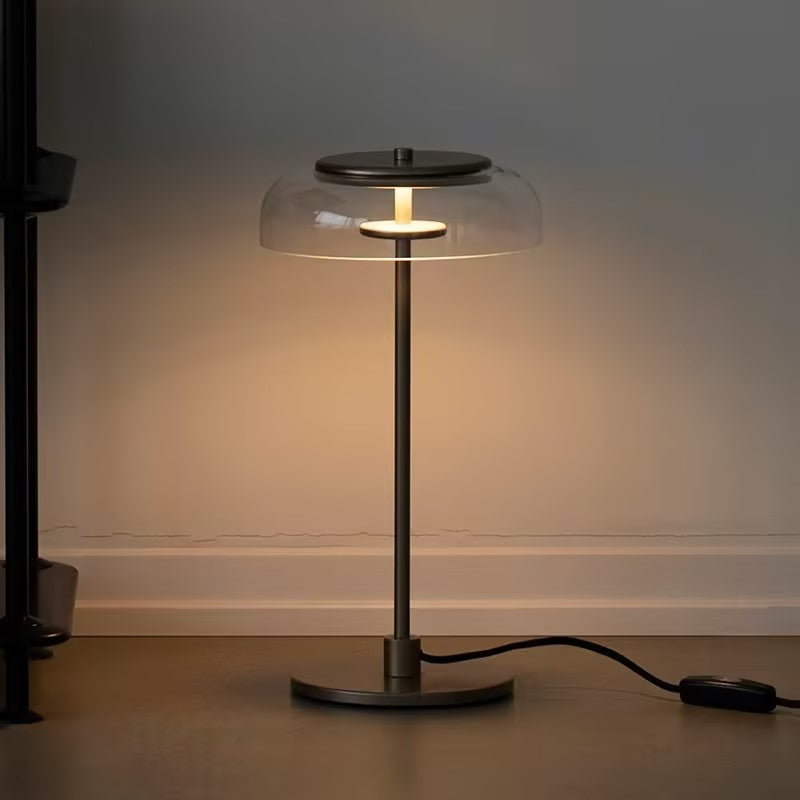 Rinelette Table Lamp Clear Glass Shade Wood Base