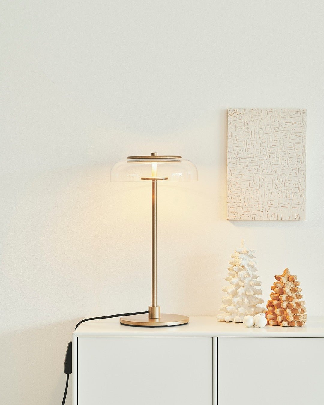 Rinelette Table Lamp Clear Glass Shade Wood Base