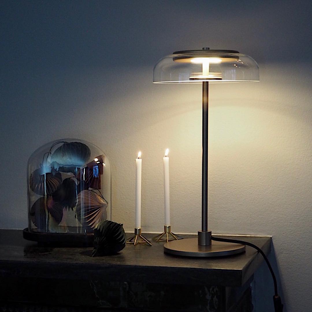 Rinelette Table Lamp Clear Glass Shade Wood Base