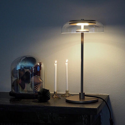 Rinelette Table Lamp Clear Glass Shade Wood Base