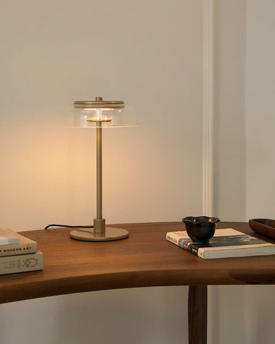 Rinelette Table Lamp Clear Glass Shade Wood Base