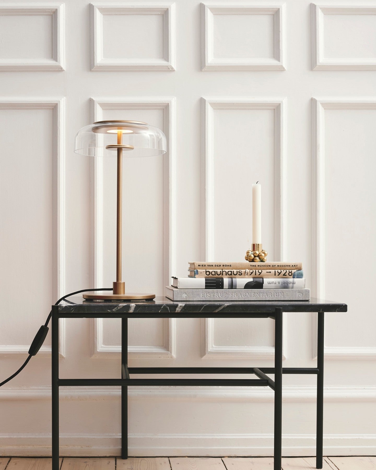 Rinelette Table Lamp Clear Glass Shade Wood Base