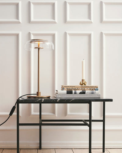 Rinelette Table Lamp Clear Glass Shade Wood Base