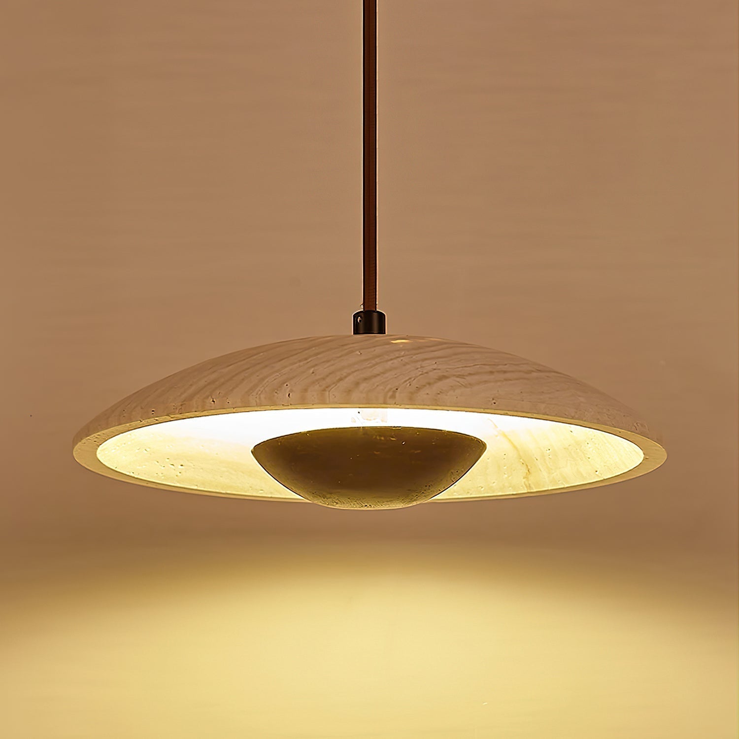 Bax Wide-Brim Travertine Pendant Light
