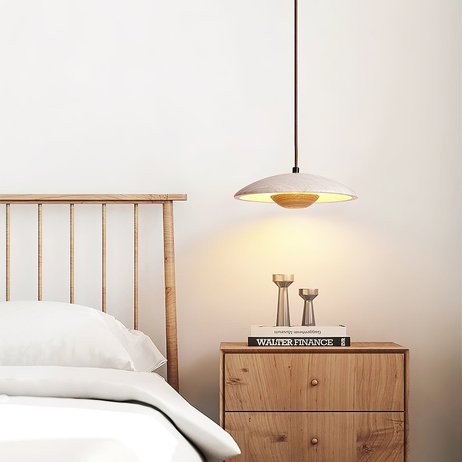 Bax Wide-Brim Travertine Pendant Light