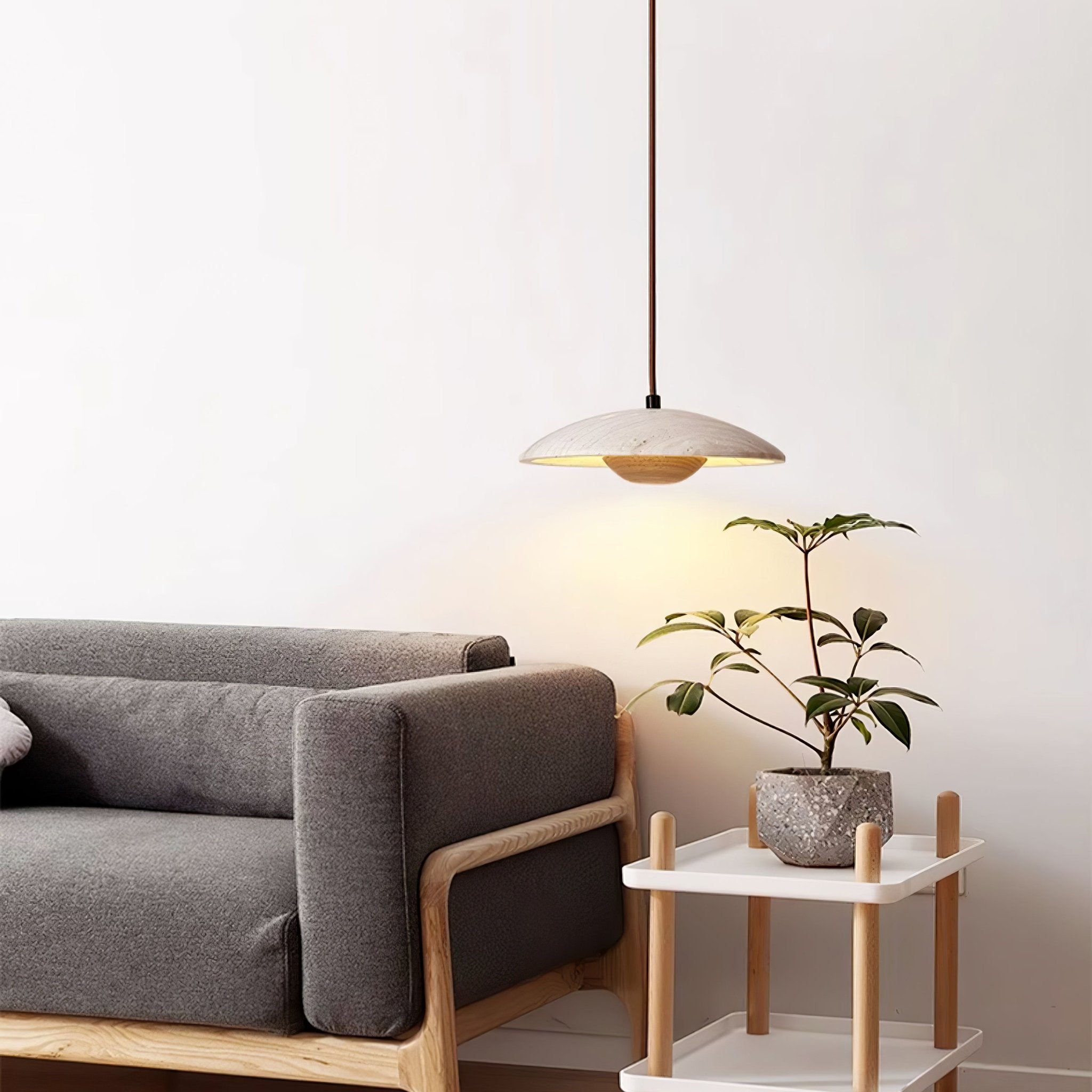 Bax Wide-Brim Travertine Pendant Light