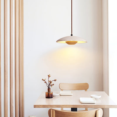 Bax Wide-Brim Travertine Pendant Light