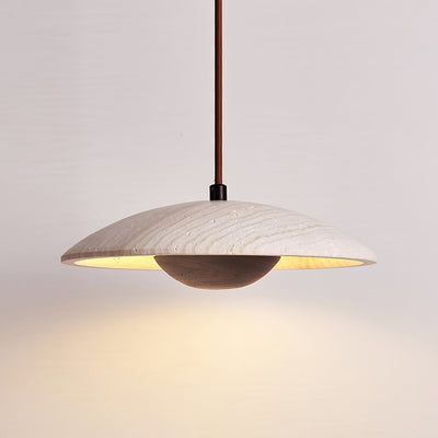 Bax Wide-Brim Travertine Pendant Light