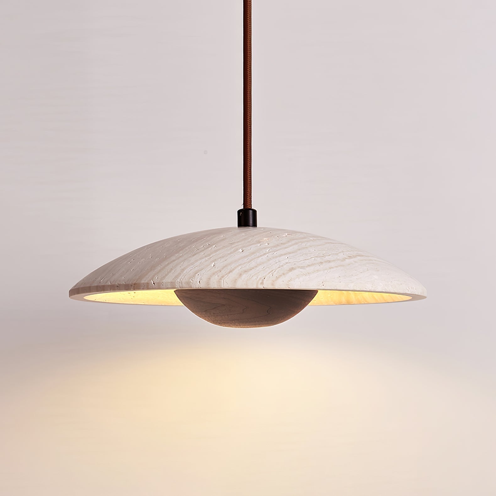 Bax Wide-Brim Travertine Pendant Light
