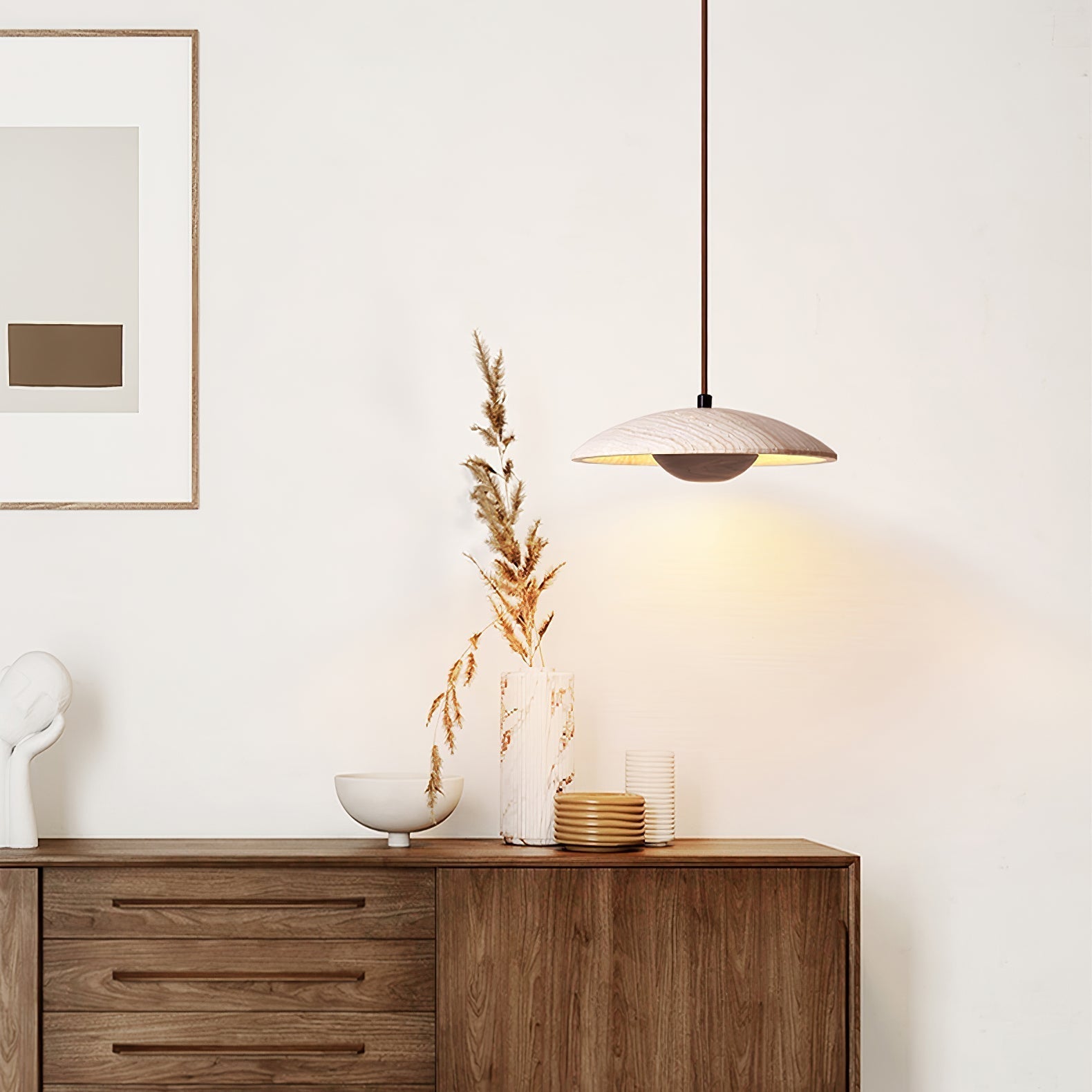 Bax Wide-Brim Travertine Pendant Light