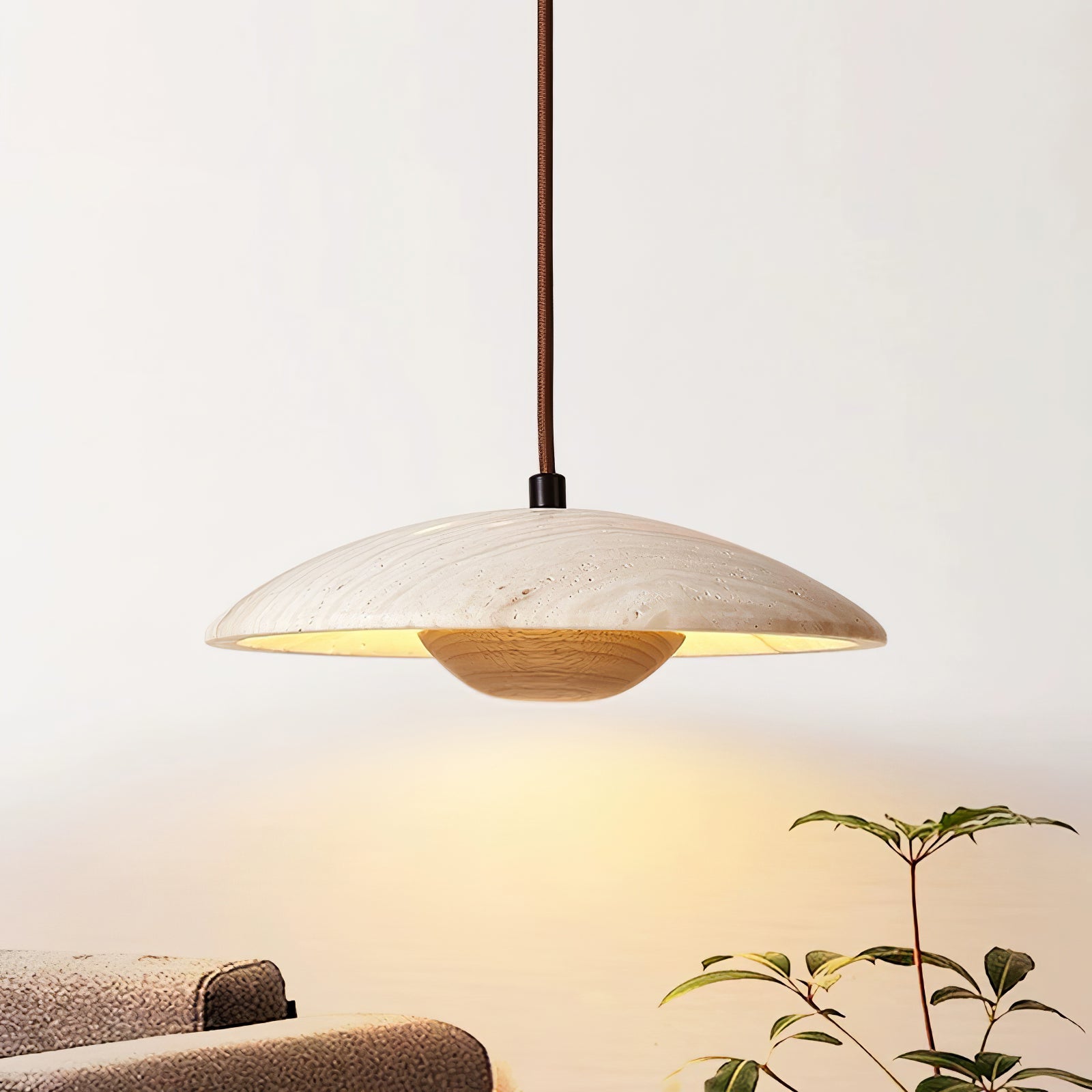 Bax Wide-Brim Travertine Pendant Light