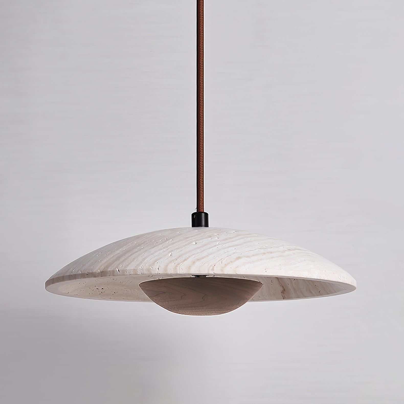Bax Wide-Brim Travertine Pendant Light