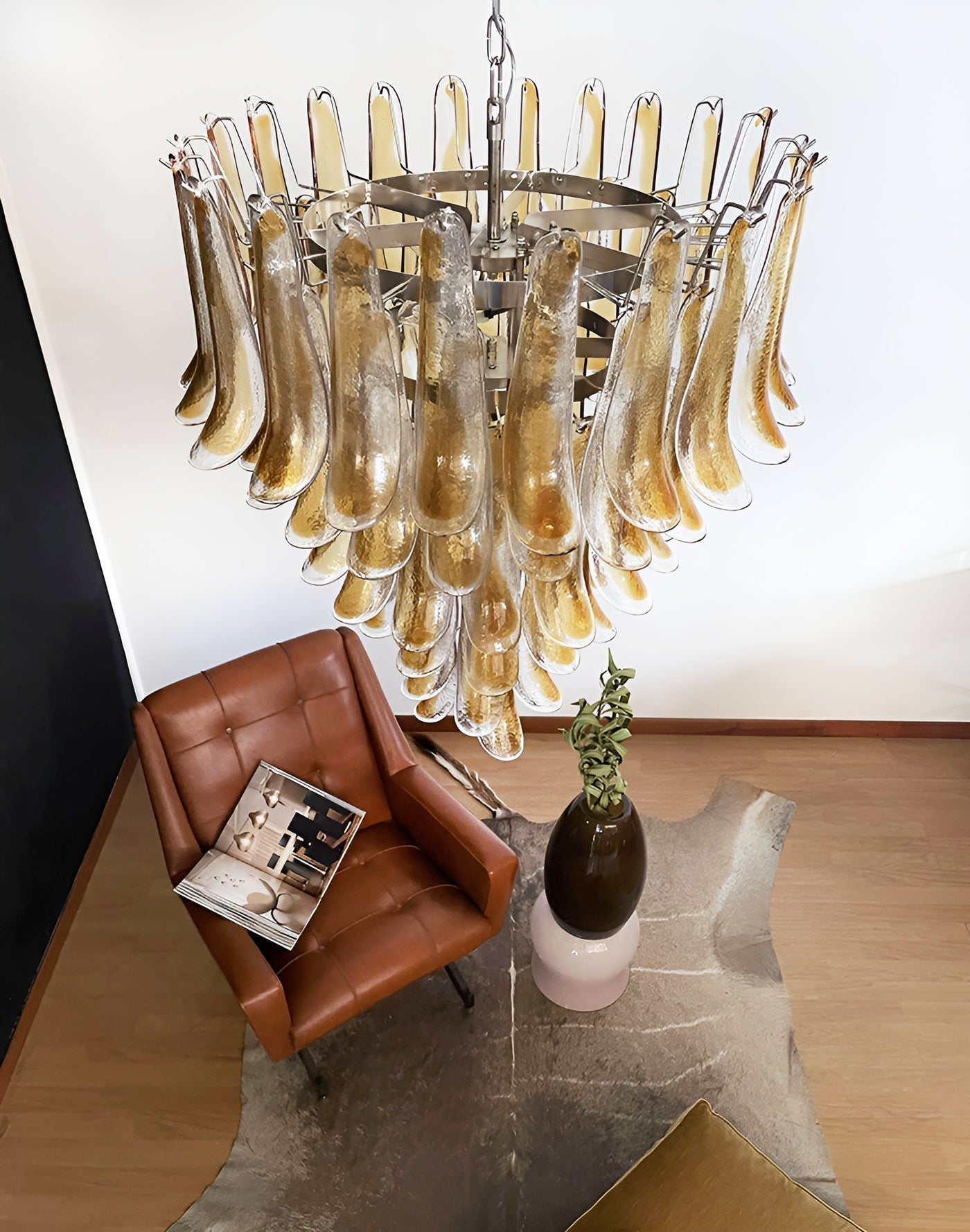 Liorenaine Chandelier Amber Glass Petals Layered Luxury