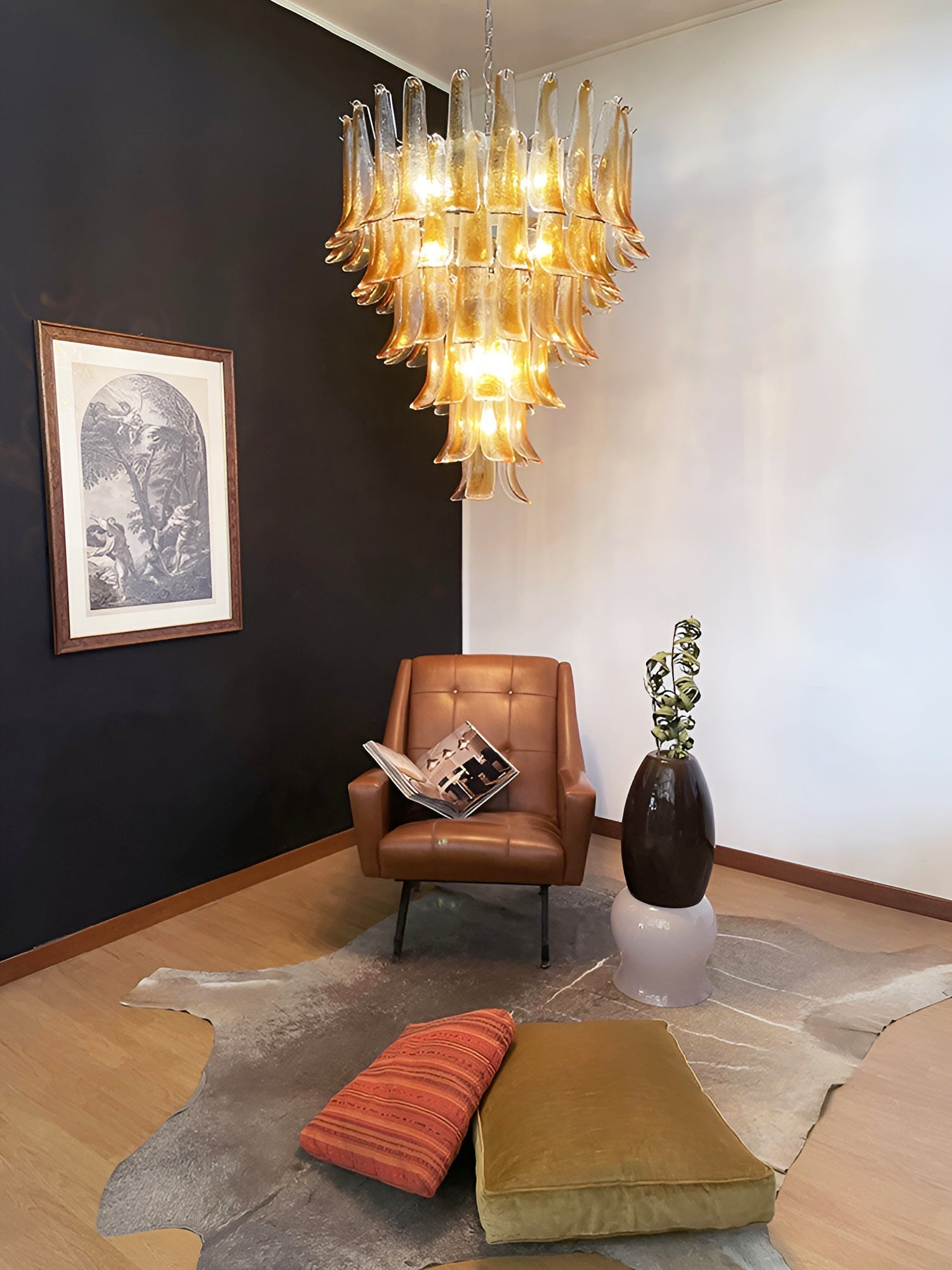 Liorenaine Chandelier Amber Glass Petals Layered Luxury