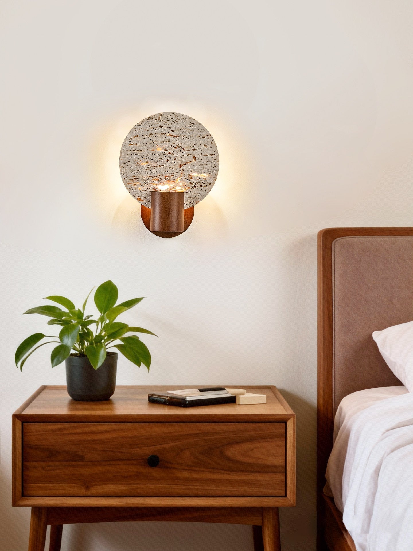 Taveiella Travertine Round Wall Light