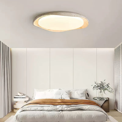 Adoros Rimmed-Circle Travertine Ceiling Light