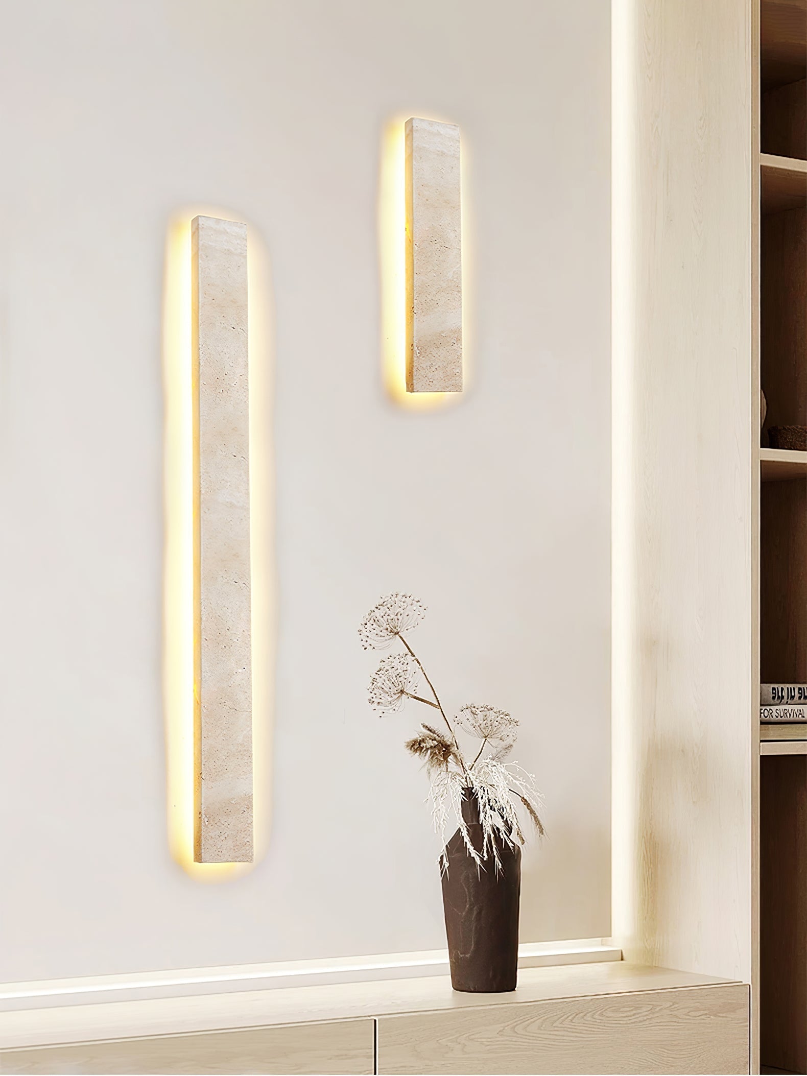 Tavoelia Slim Rectangle Travertine Linear Wall Light