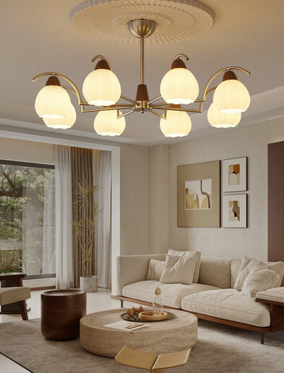 Ilaeiel Traditional Elegance Bloom Wood Glass Chandelier