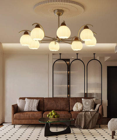 Ilaeiel Traditional Elegance Bloom Wood Glass Chandelier