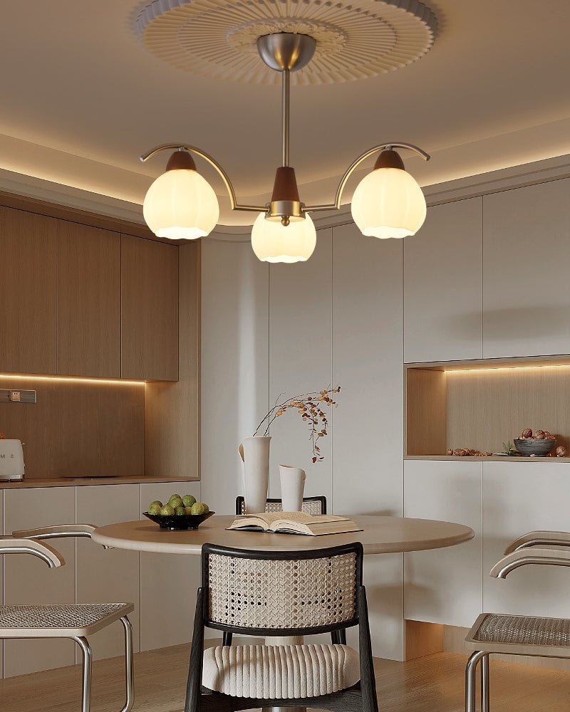 Ilaeiel Traditional Elegance Bloom Wood Glass Chandelier