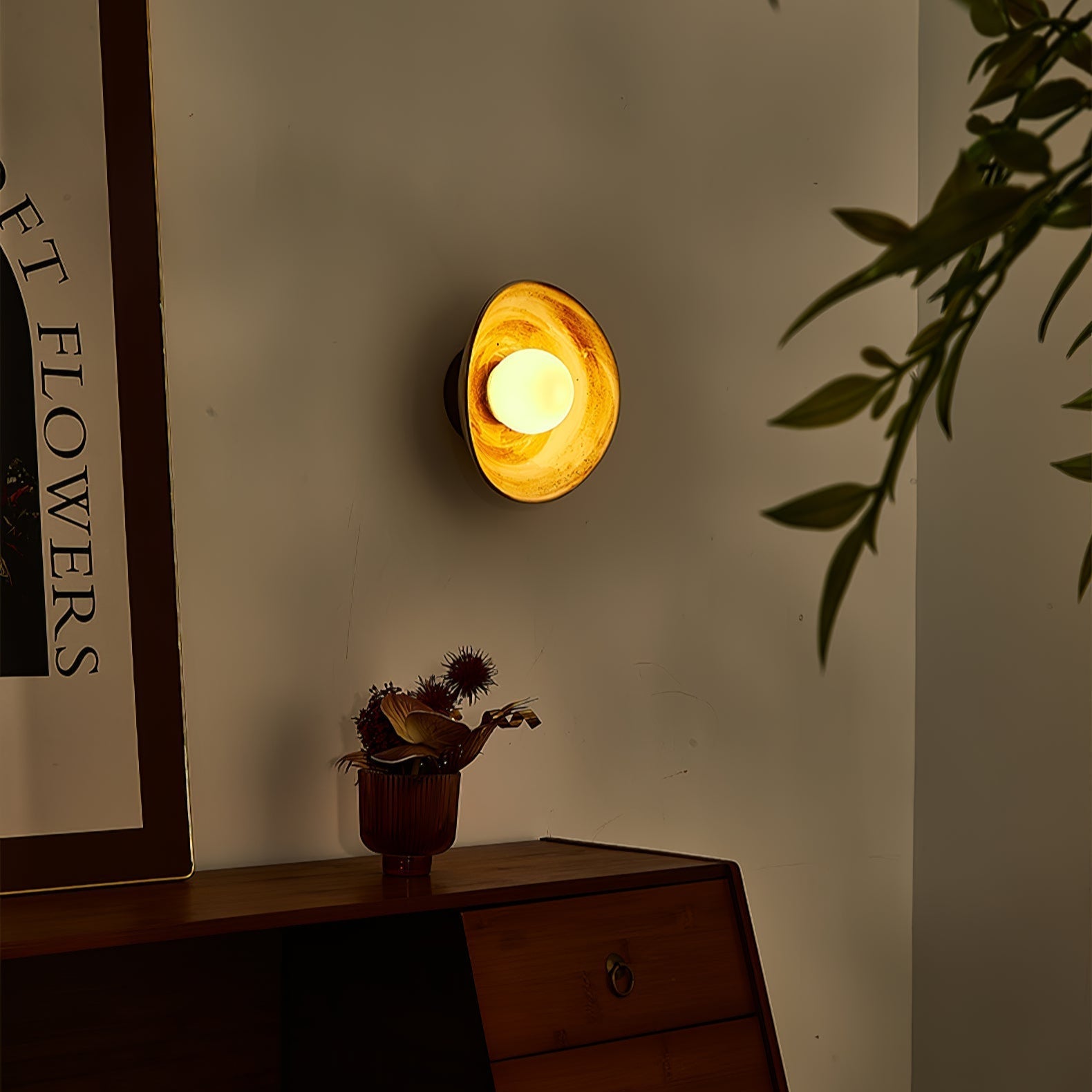 Solune Modern Minimalist Glass Wood Wall Light