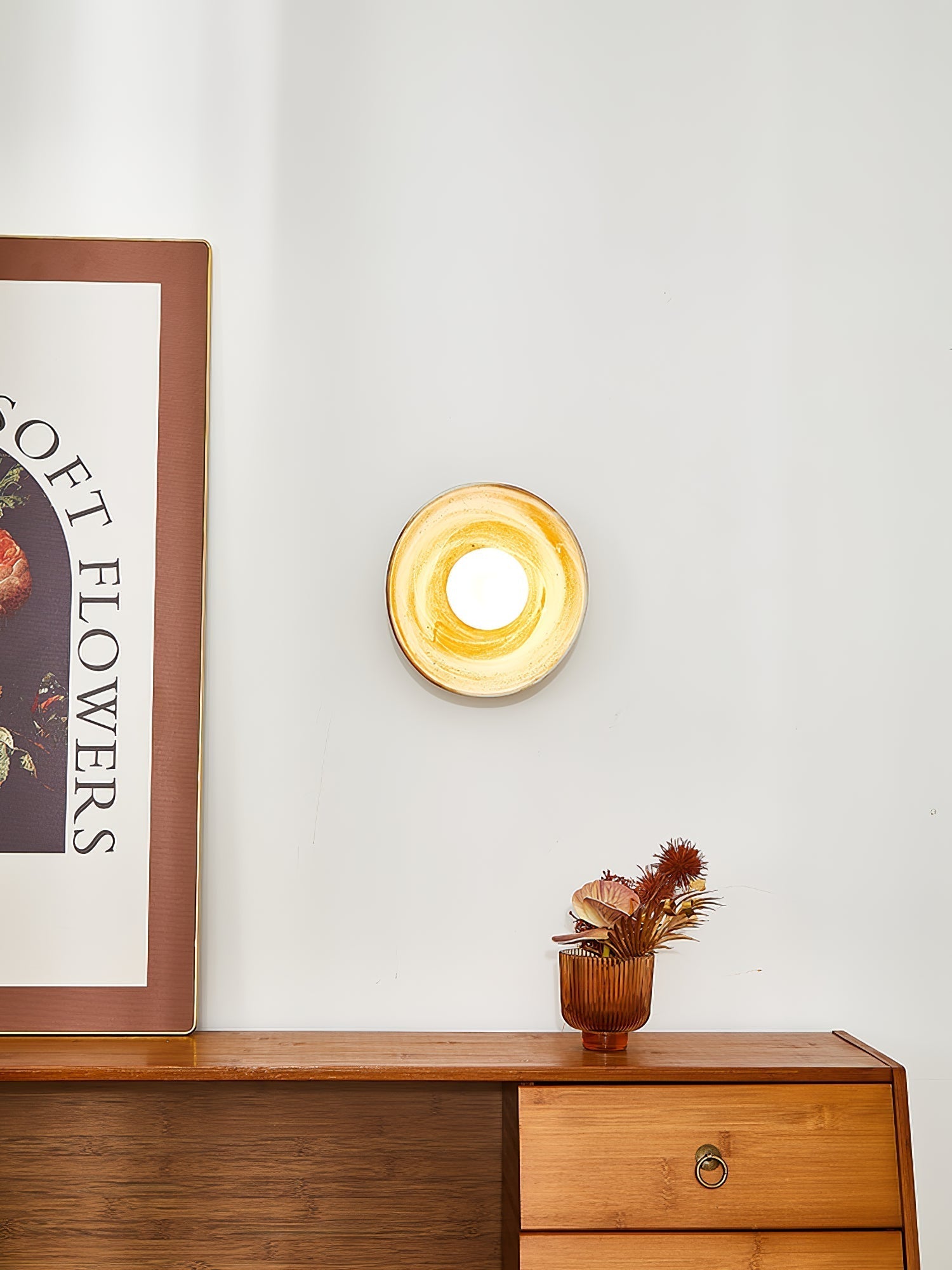 Solune Modern Minimalist Glass Wood Wall Light