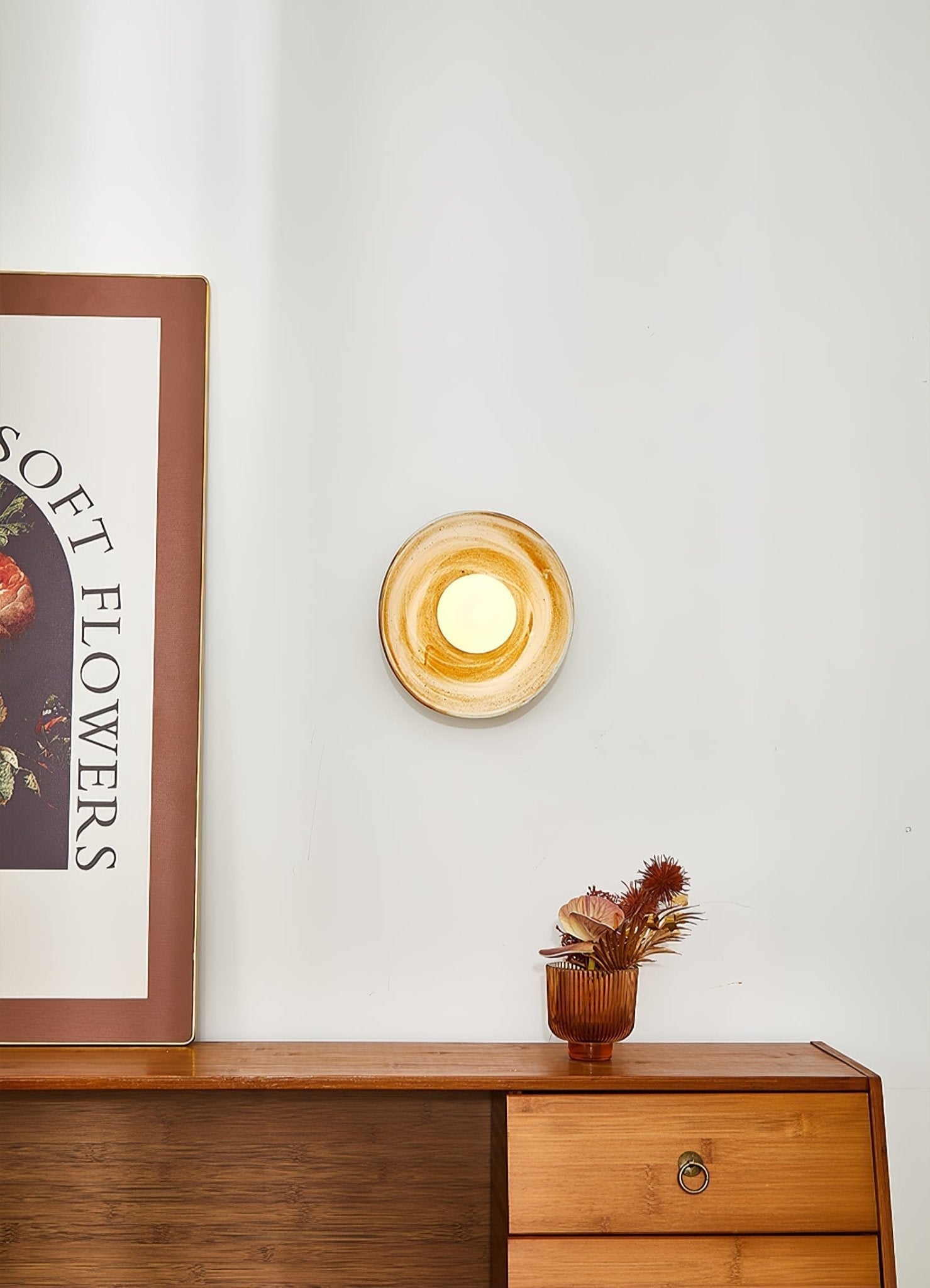 Solune Modern Minimalist Glass Wood Wall Light
