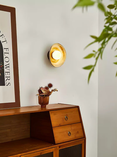 Solune Modern Minimalist Glass Wood Wall Light