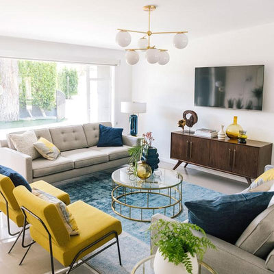 Lustra Chandelier Sphere & Stem Modern Gold LED - Neutral Decor
