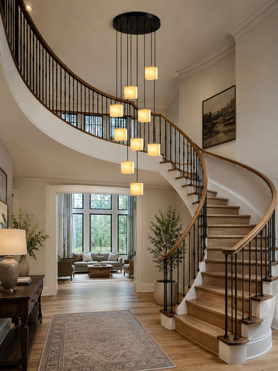 Avenanian Square Alabaster Staircase Chandelier