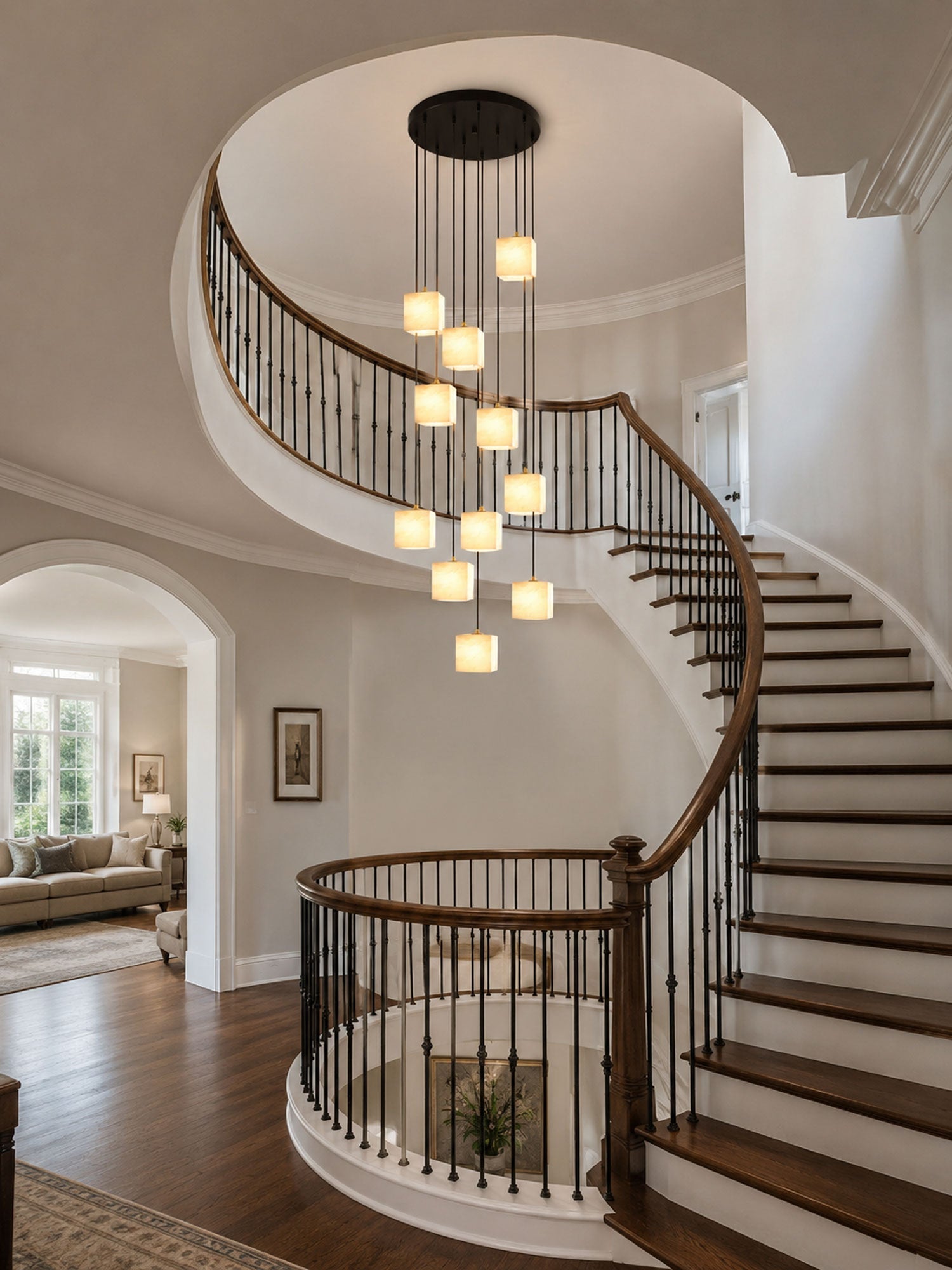 Avenanian Square Alabaster Staircase Chandelier