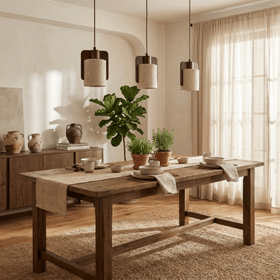 Squircle Wood Travertine Drum Pendant Light