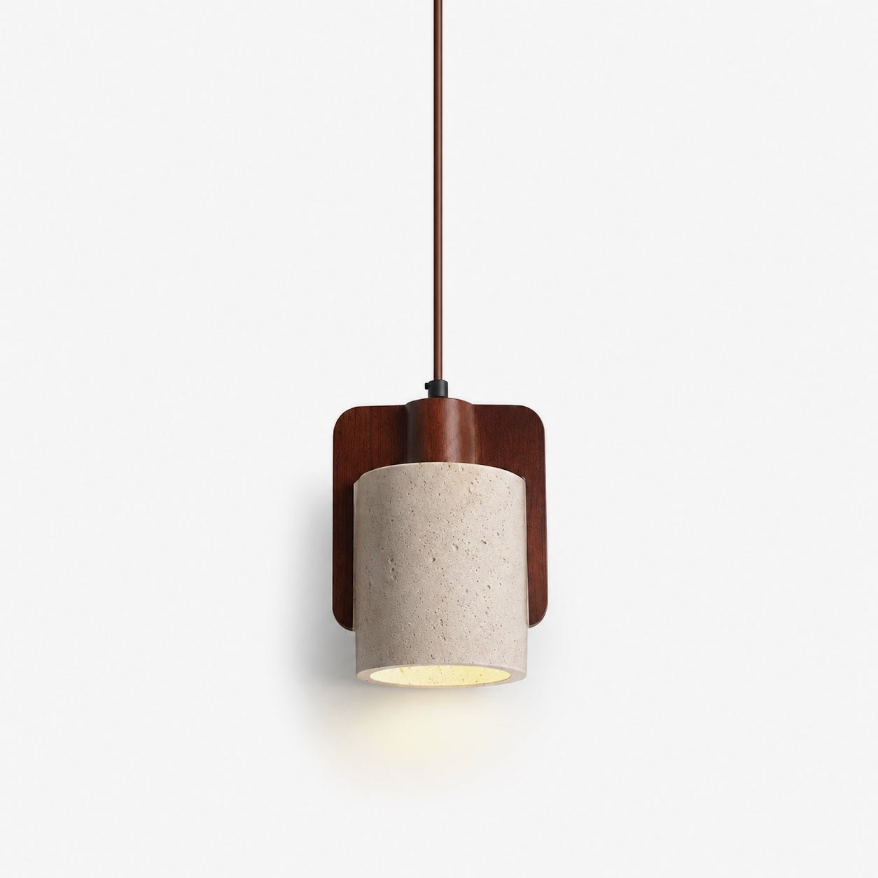 Squircle Wood Travertine Drum Pendant Light