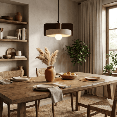 Squircle Wood Travertine Drum Pendant Light