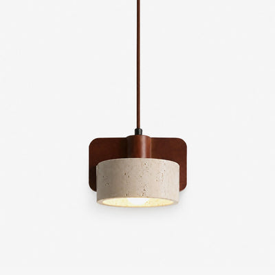 Squircle Wood Travertine Drum Pendant Light