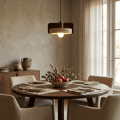 Squircle Wood Travertine Drum Pendant Light