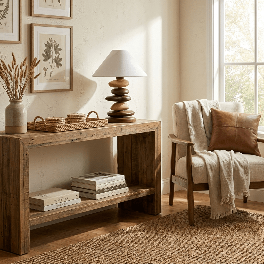 Stacked Pebble Wood Table Lamp