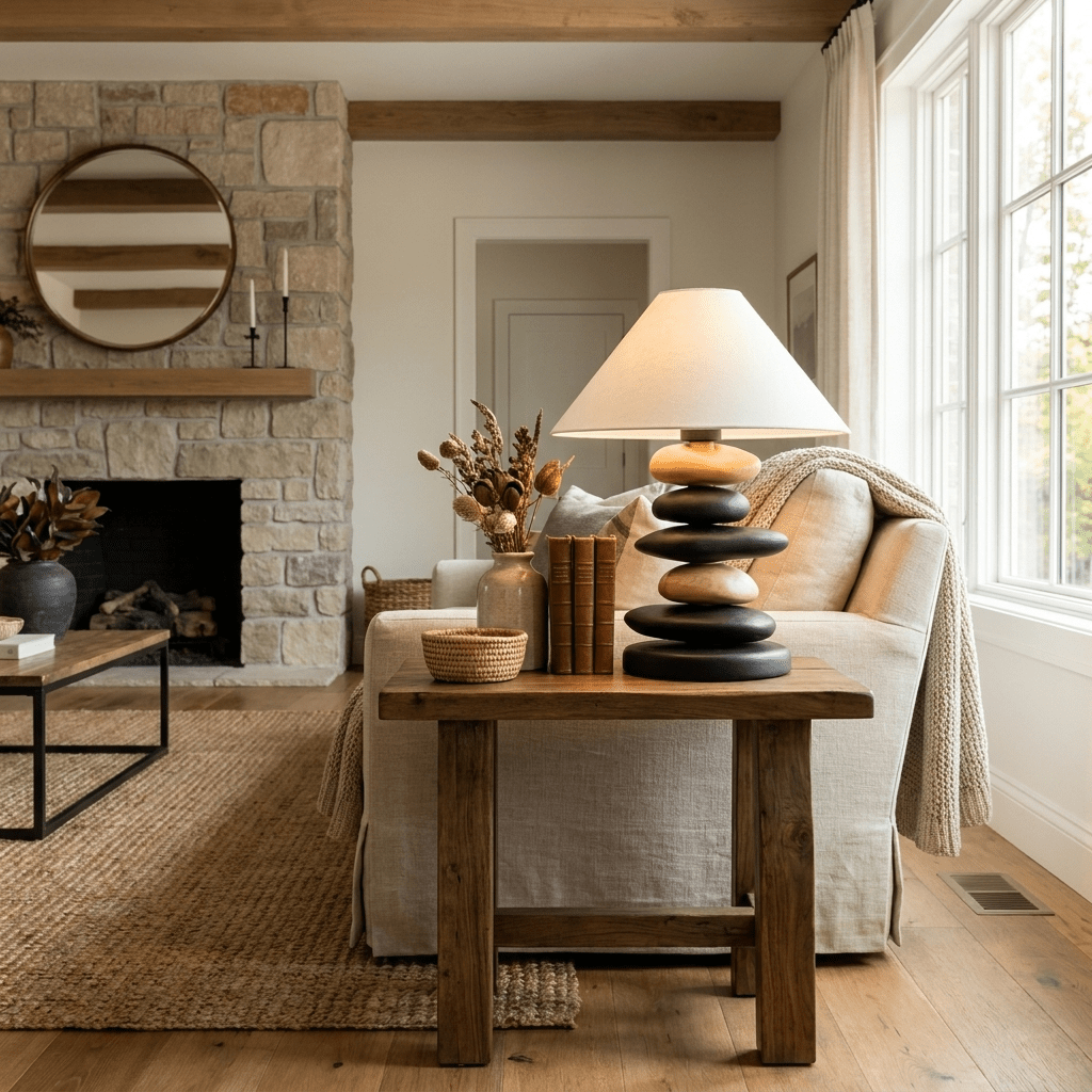 Stacked Pebble Wood Table Lamp