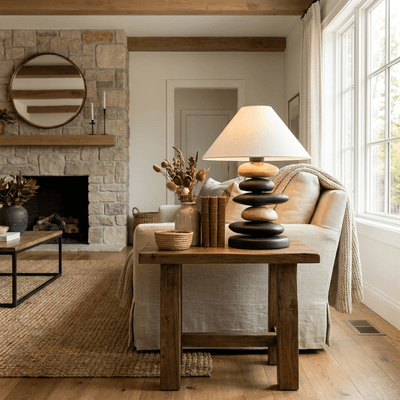 Stacked Pebble Wood Table Lamp