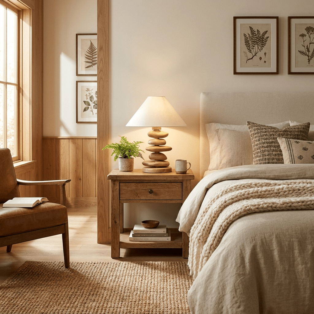 Stacked Pebble Wood Table Lamp