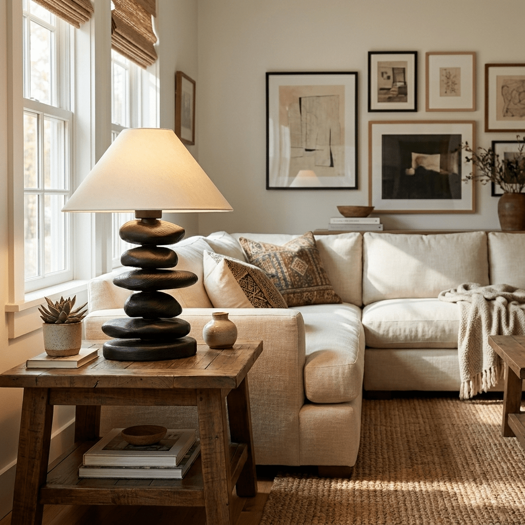 Stacked Pebble Wood Table Lamp