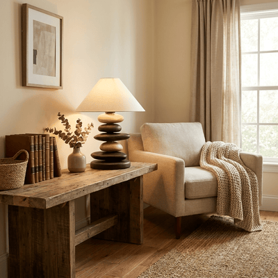 Stacked Pebble Wood Table Lamp