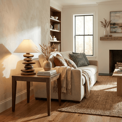 Stacked Pebble Wood Table Lamp